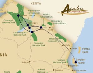 Route of the Ajabu Adventures Safari Special