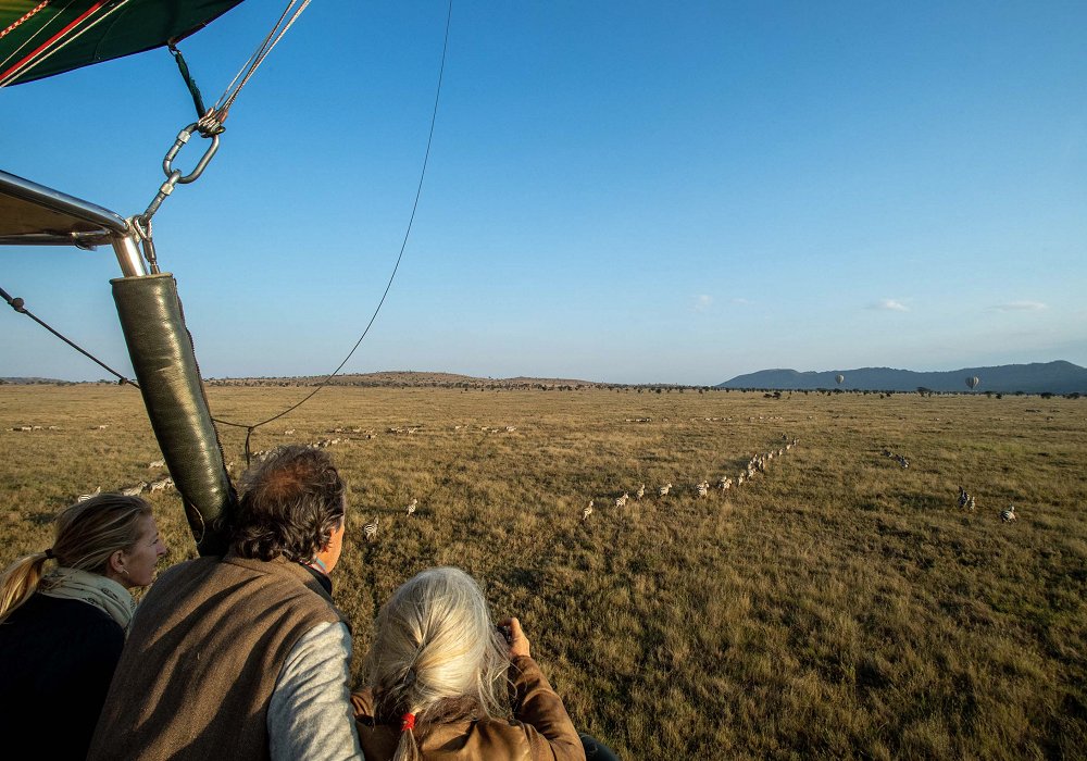 Viewing wildlfie from the hot air balloon on a Tanzania safari